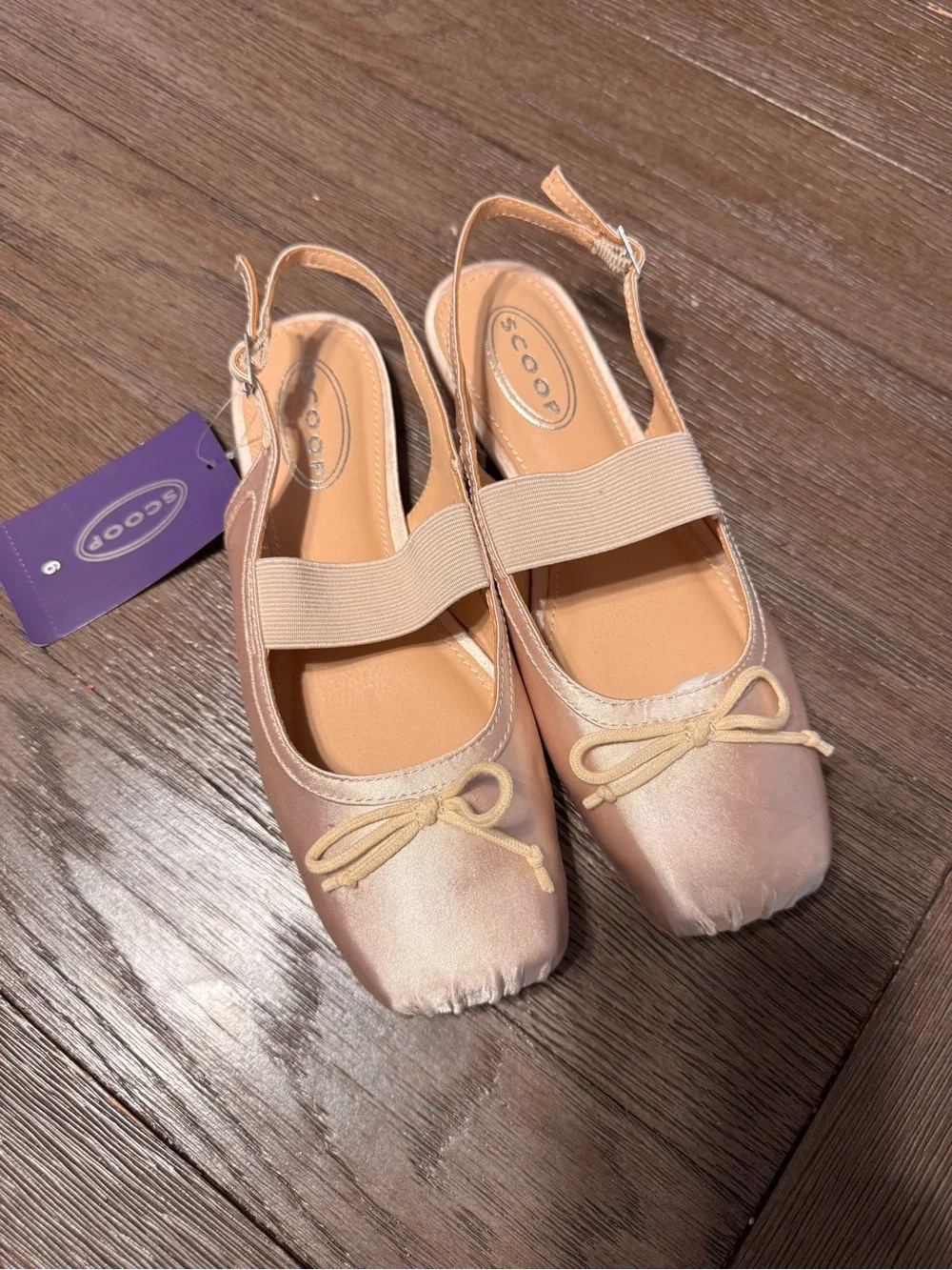 Scoop Pink Satin Ballet Slingback Flats with Bow